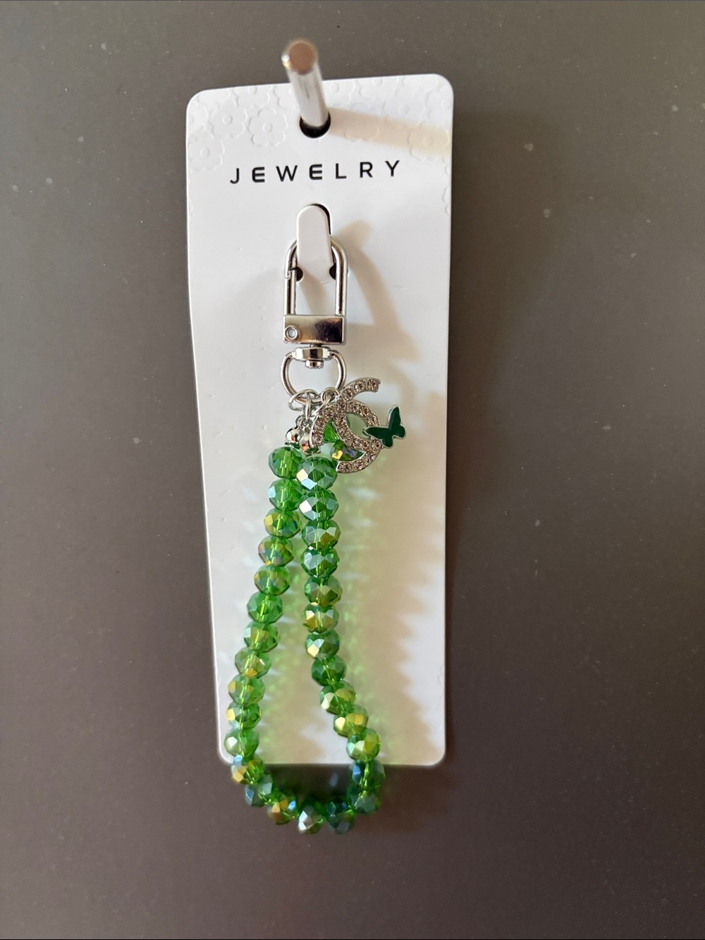 Designer-inspired Green Crystal Bead Charm Keychain Wristlet